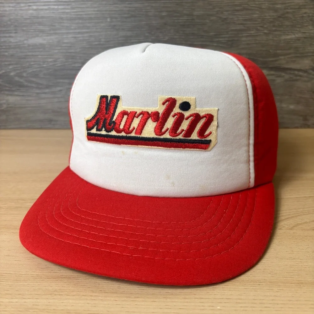 Vintage Marlin Hat Cap Snapback Red Trucker‎ All Foam Adjustable